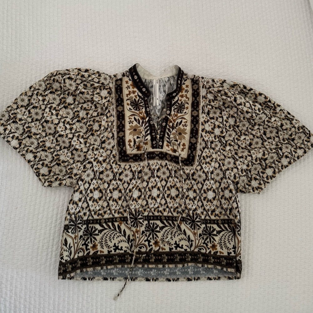 Anthropologie Black and Cream Floral Top